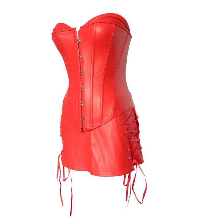 Women's Gothic Faux Leather Overbust Corset Dresses