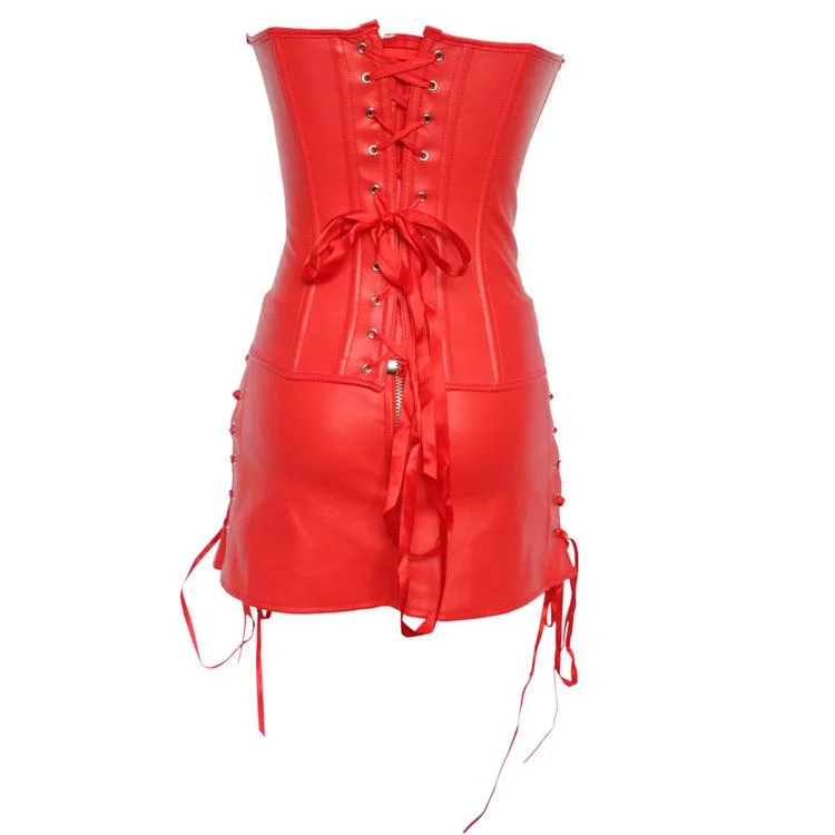 Women's Gothic Faux Leather Overbust Corset Dresses