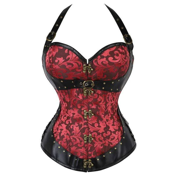 Women's Gothic Floral Halter Top Corsets With T-back