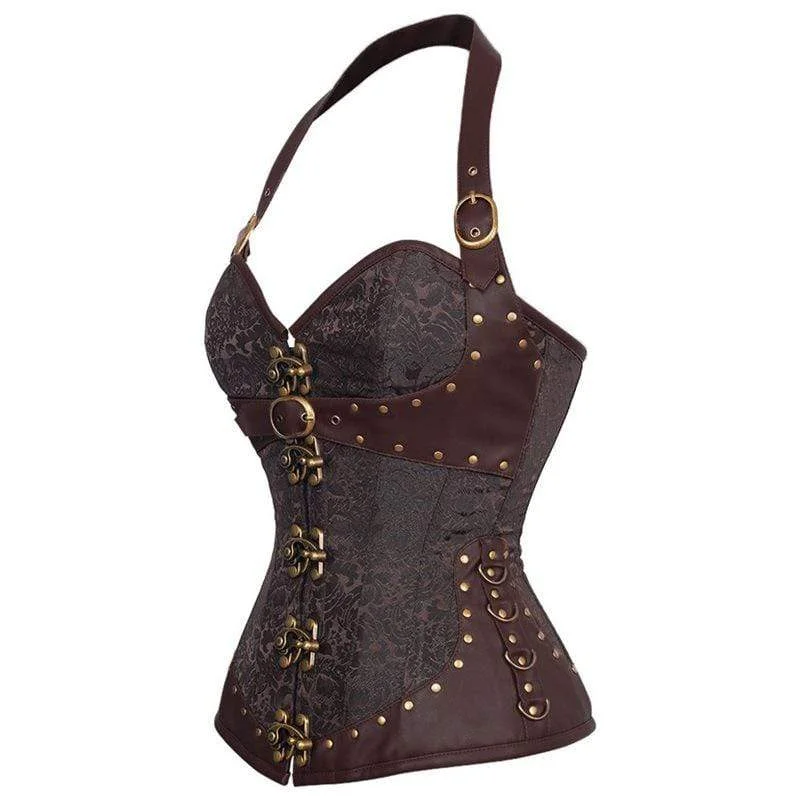 Women's Gothic Floral Halter Top Corsets With T-back