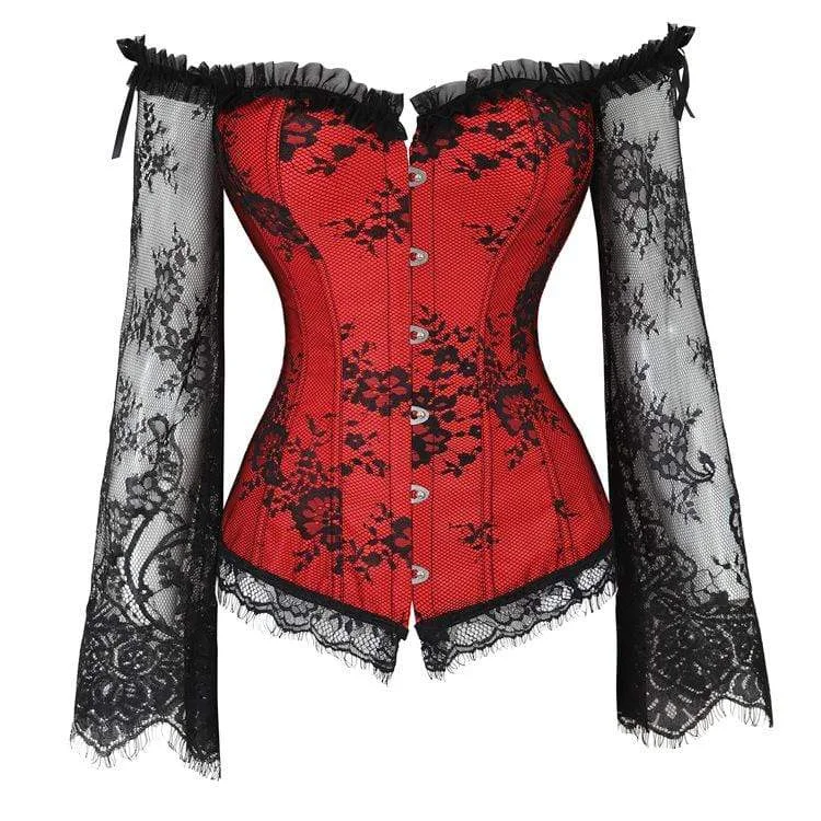 Women's Gothic Floral Lace Sleeved Overbust Corsets