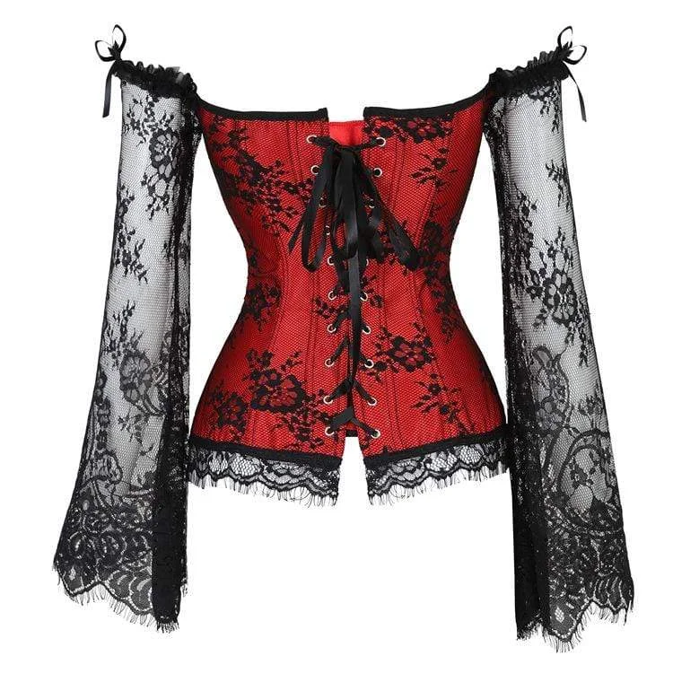 Women's Gothic Floral Lace Sleeved Overbust Corsets