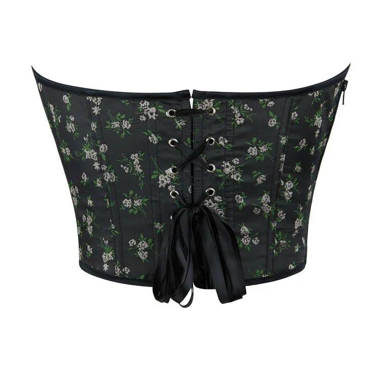 Women's Gothic Floral Printed Side Zipper Overbust Corset