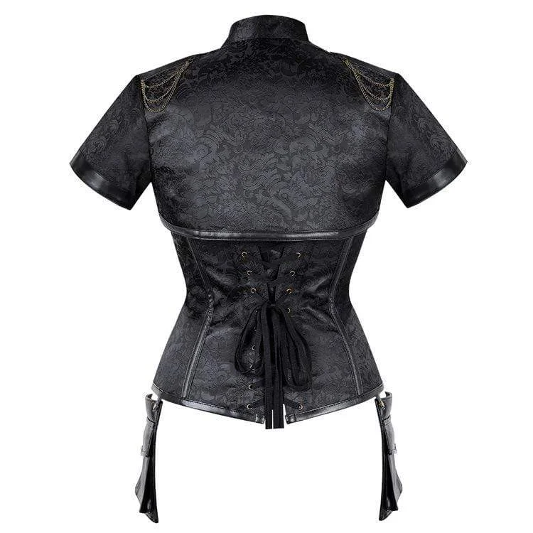 Women's Gothic Floral Sleeved High Collar Overbust Corsets