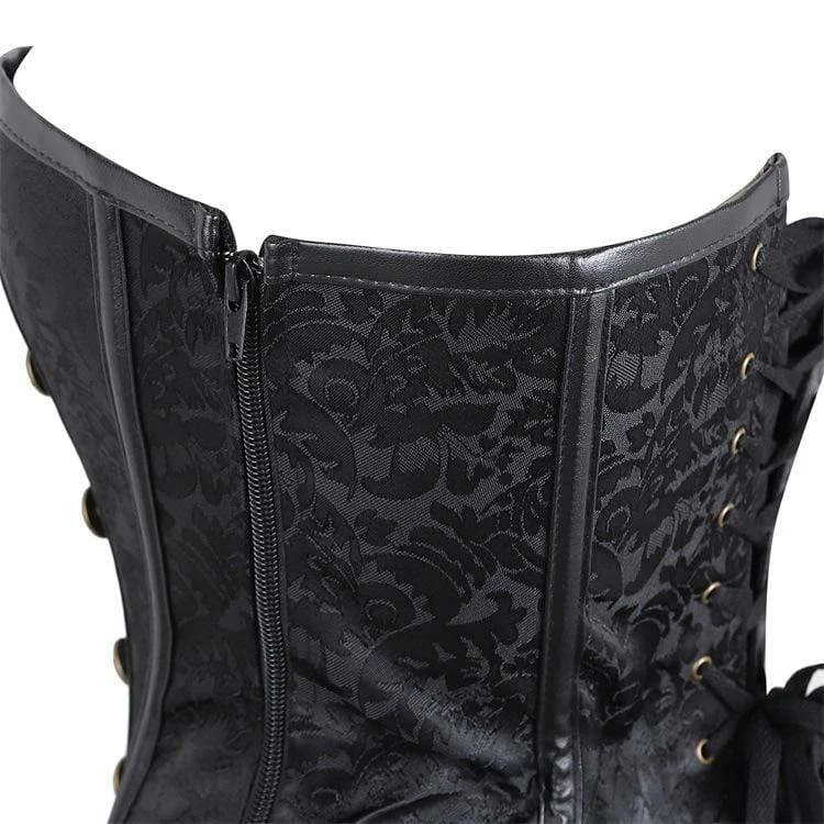 Women's Gothic Floral Sleeved High Collar Overbust Corsets