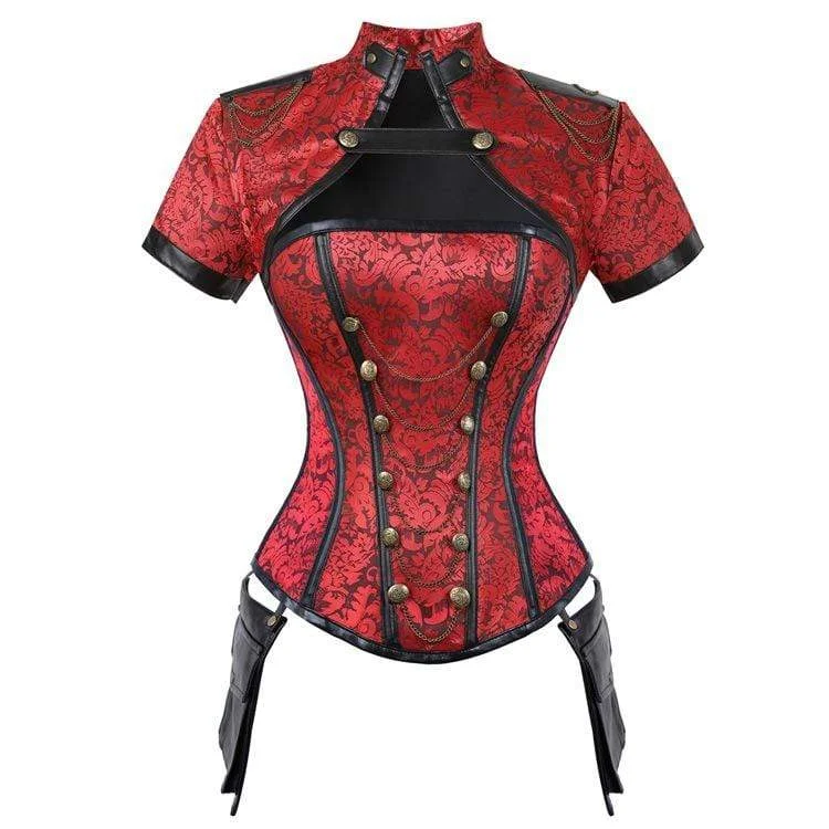 Women's Gothic Floral Sleeved High Collar Overbust Corsets