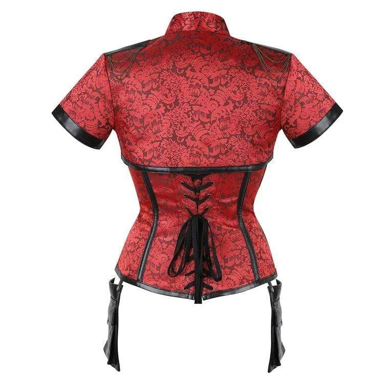 Women's Gothic Floral Sleeved High Collar Overbust Corsets