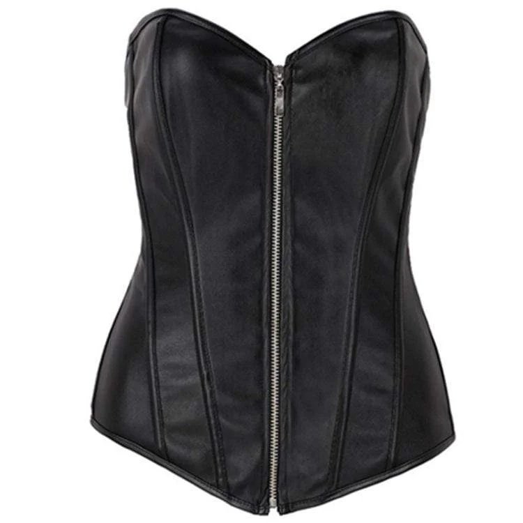 Women's Gothic Front Zip Faux Leather  Overbust Corsets