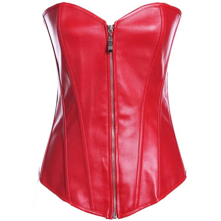 Women's Gothic Front Zip Faux Leather  Overbust Corsets