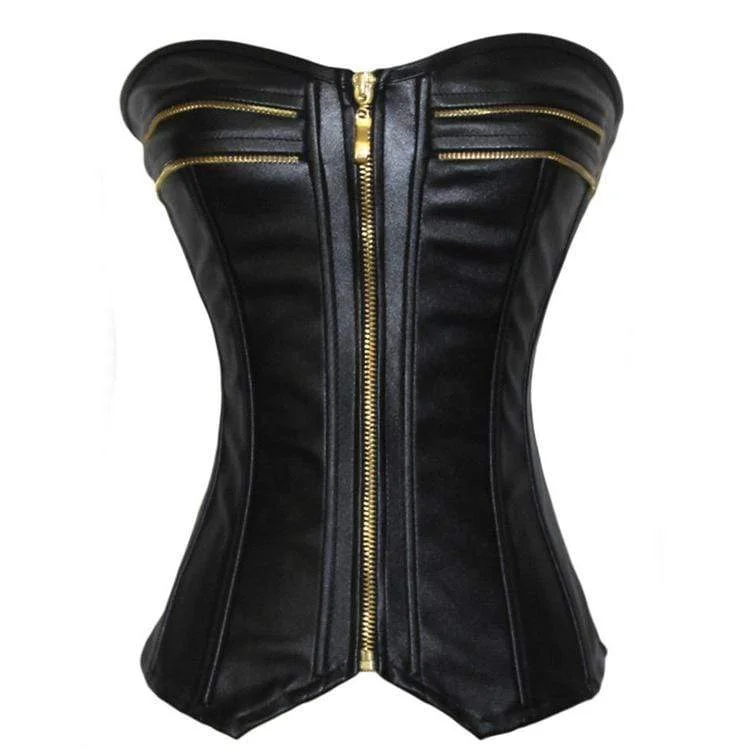 Women's Gothic Front Zip Faux Leather  Overbust Corsets