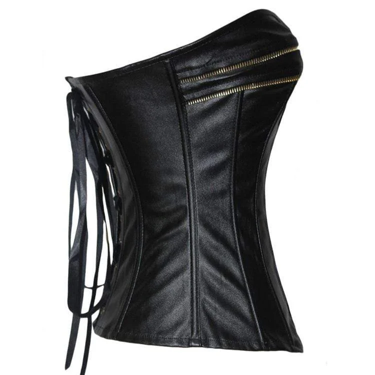 Women's Gothic Front Zip Faux Leather  Overbust Corsets