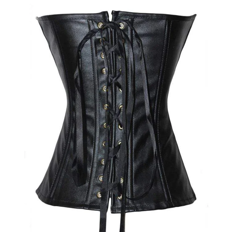 Women's Gothic Front Zip Faux Leather  Overbust Corsets