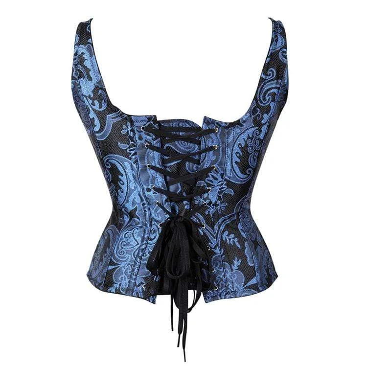 Women's Gothic Jacquard Overbust Corsets Blue