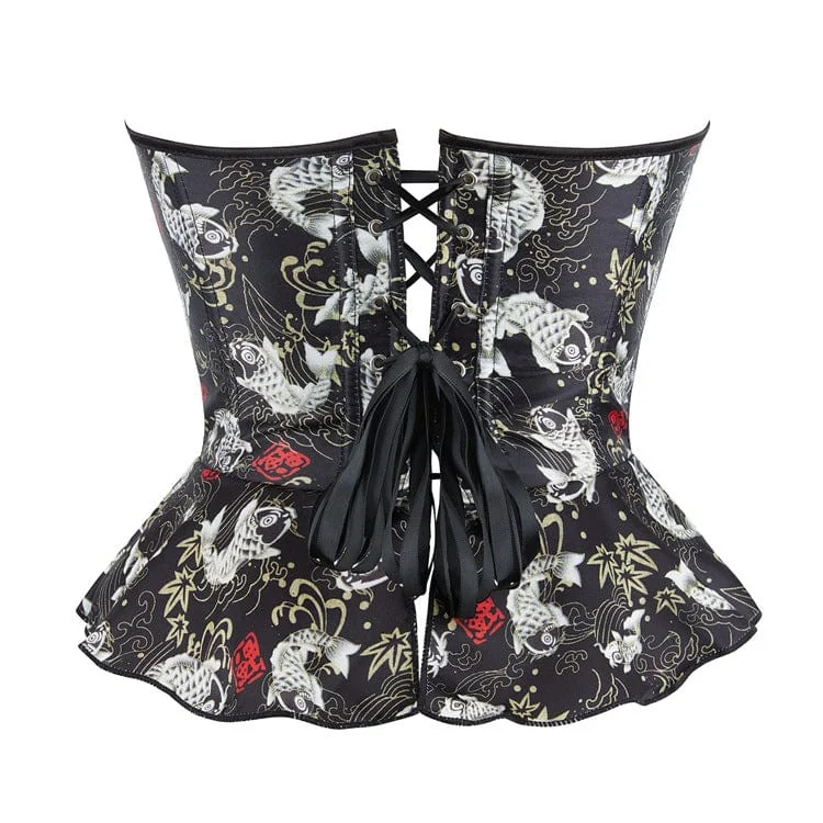 Women's Gothic Koi Fish Printed Ruffled Overbust Corset