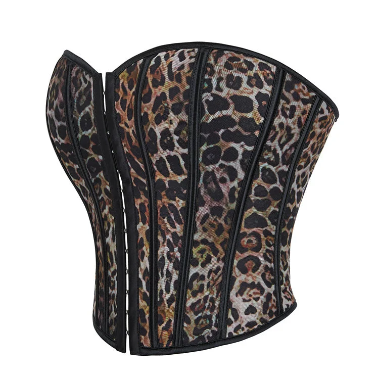 Women's Gothic Leopard Printed Boned Overbust Corset