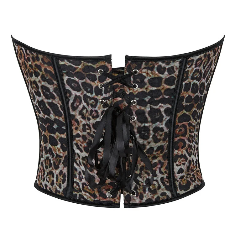 Women's Gothic Leopard Printed Boned Overbust Corset