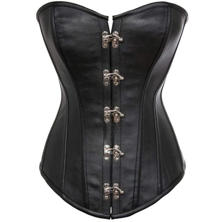 Women's Gothic Pure Color Faux Leather Overbust Corsets