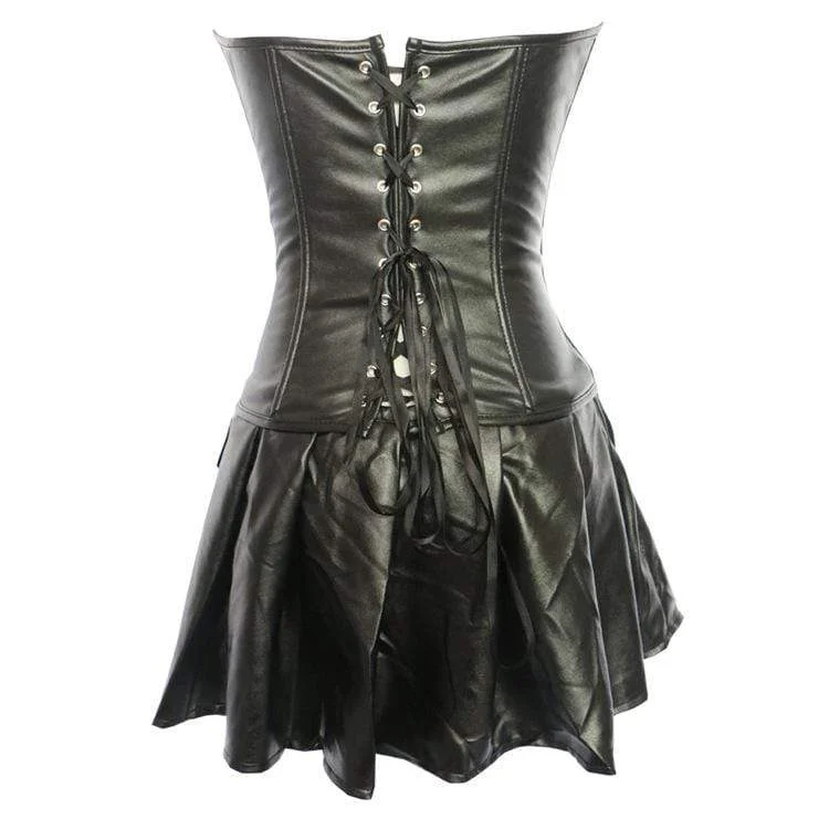 Women's Gothic Strappy  Faux Leather Overbust Corset Dresses