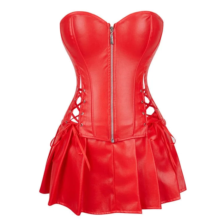 Women's Gothic Strappy  Faux Leather Overbust Corset Dresses