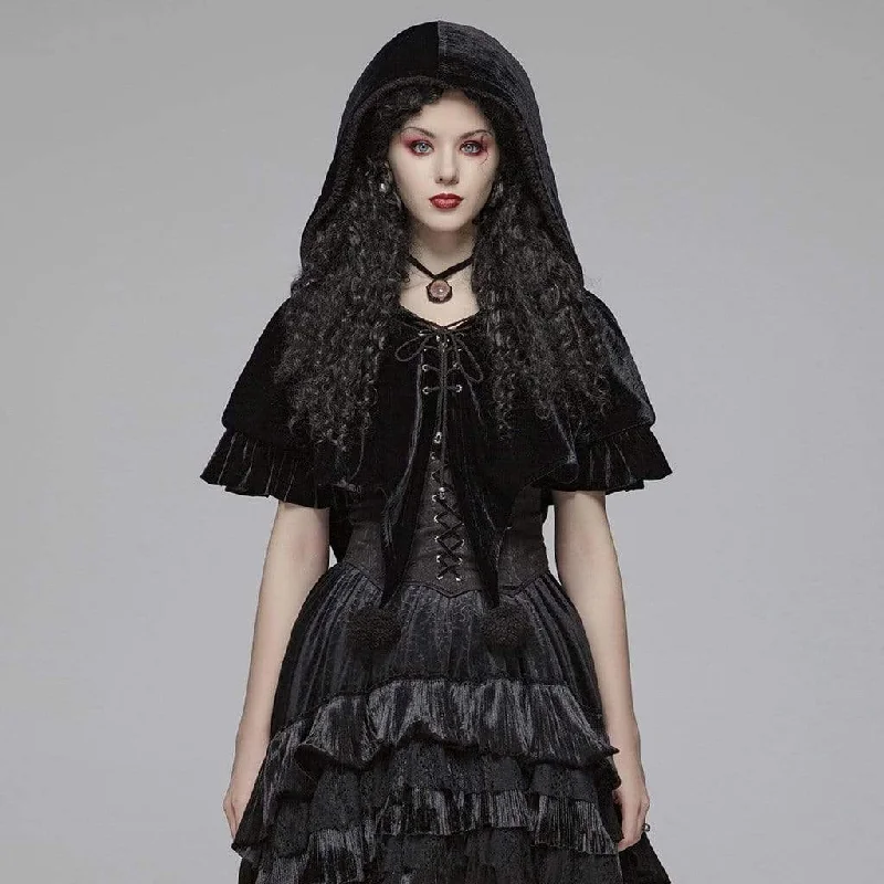 Women's Lolita Witch Hooded Velvet Short Cloak