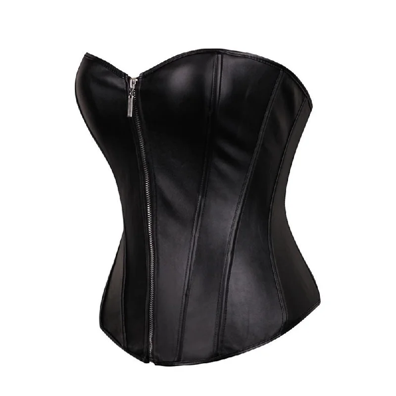 Women's Plus Size Faux Leather Overbust Zipper Corset G String