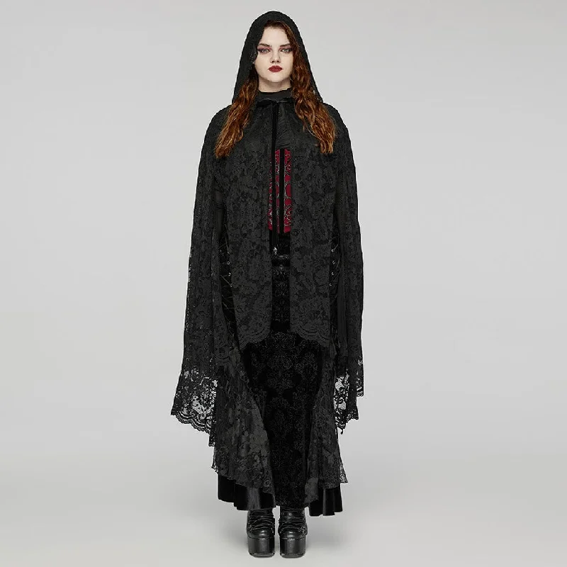 Women's Plus Size Gothic Irregular Split Lace Cape with Hood