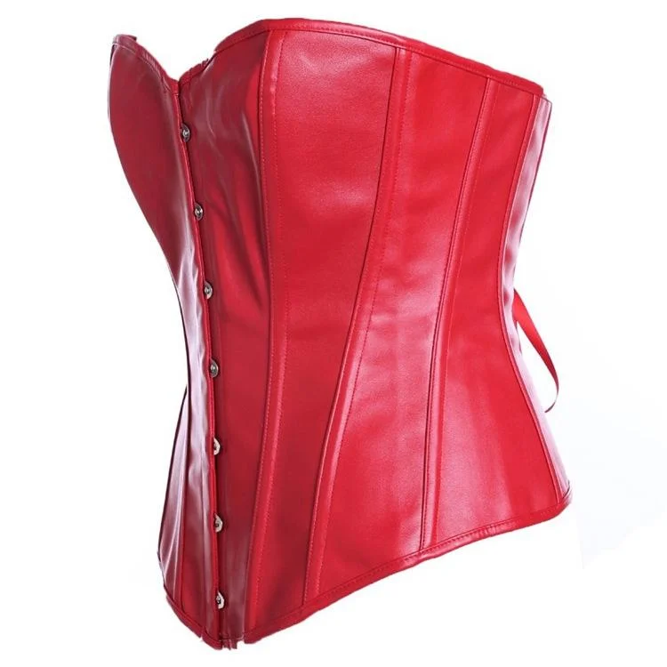 Women's Punk Faux Leather Overbust Corsets With T-back