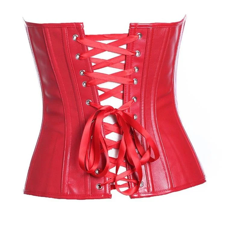 Women's Punk Faux Leather Overbust Corsets With T-back