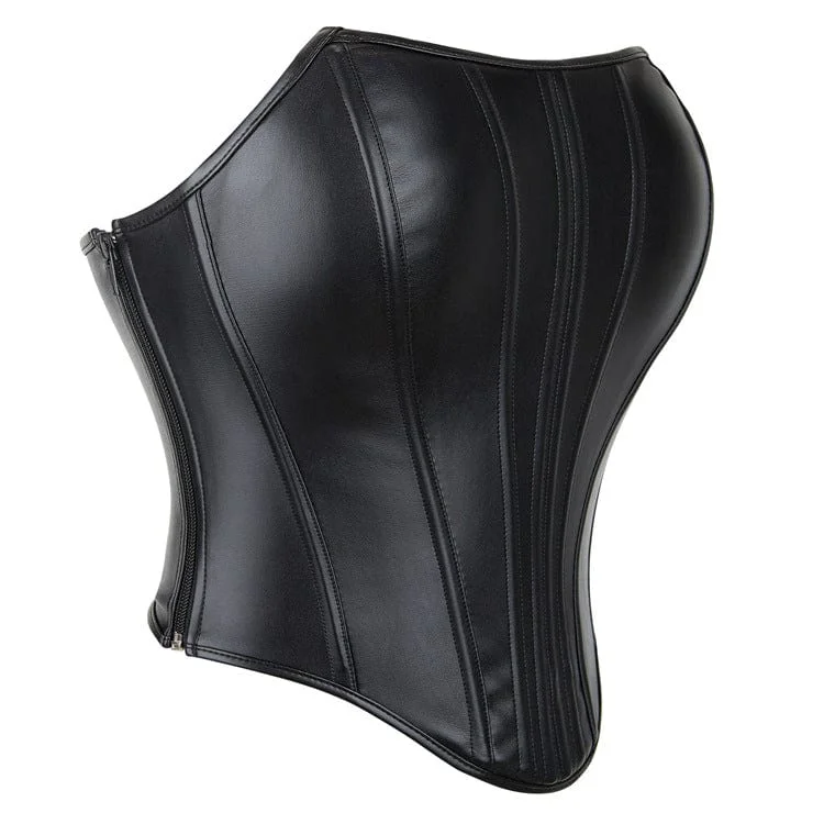 Women's Punk Faux Leather Side Zipper Overbust Corset