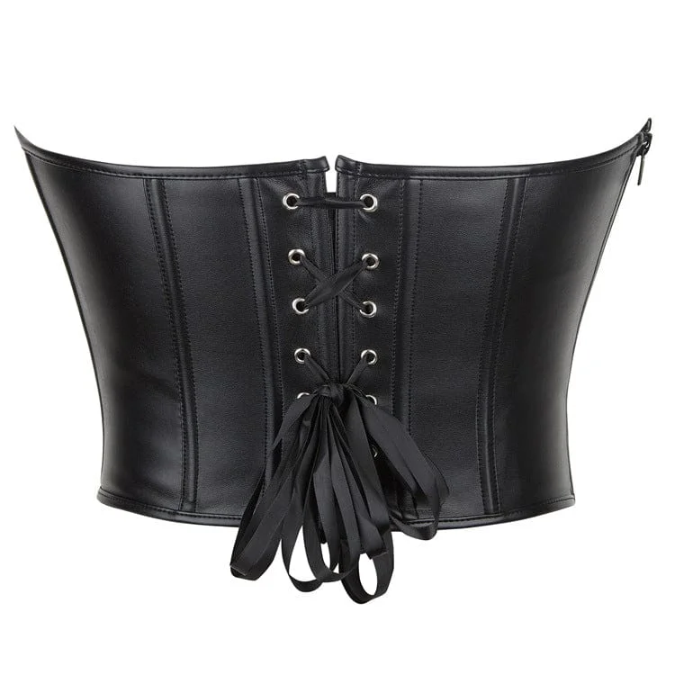 Women's Punk Faux Leather Side Zipper Overbust Corset