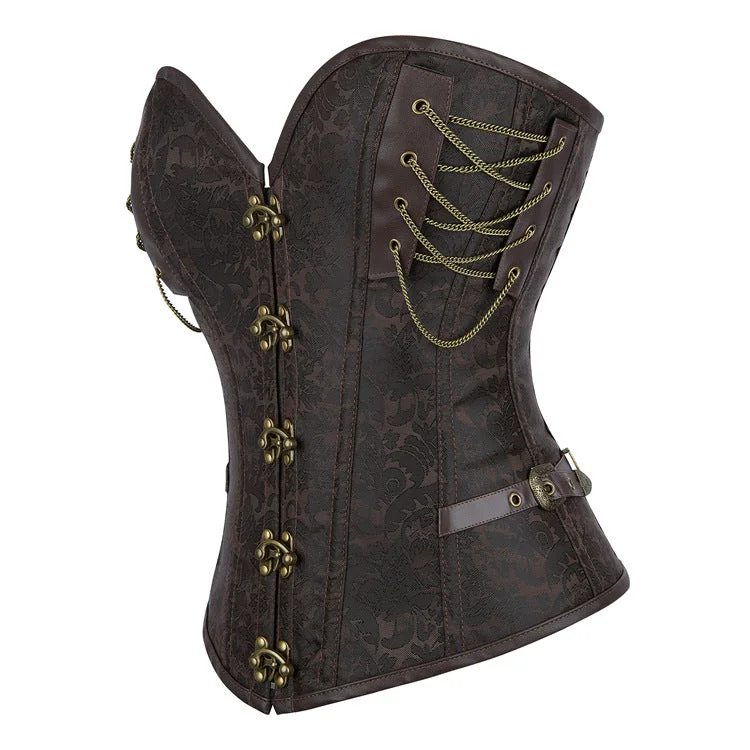 Women's Steampunk Buckle Chained Lace-up Overbust Corset