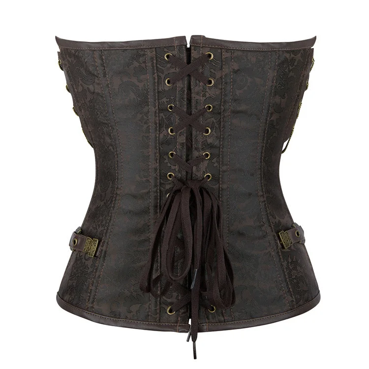 Women's Steampunk Buckle Chained Lace-up Overbust Corset