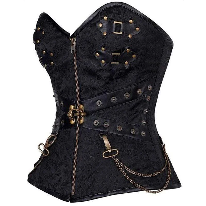 Women's Steampunk Front Zip Overbust Corsets With T-back