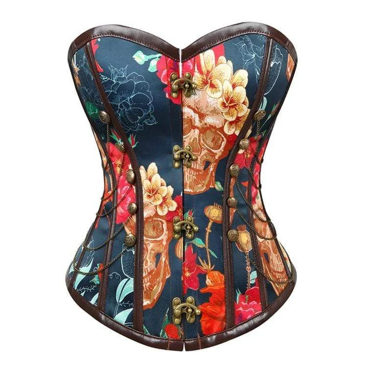 Women's Vintage Floral Printed Multi-chain Overbust Corsets