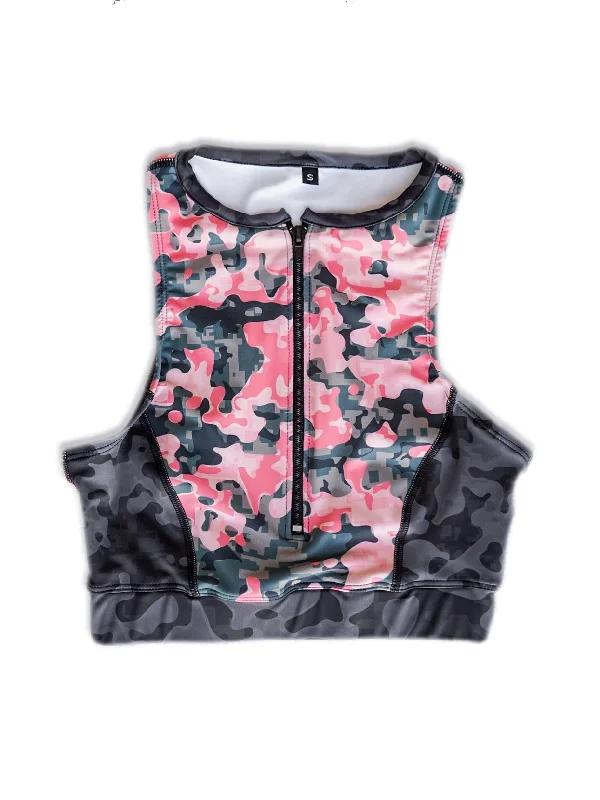 Coral Camo Zip Up Sports Bra