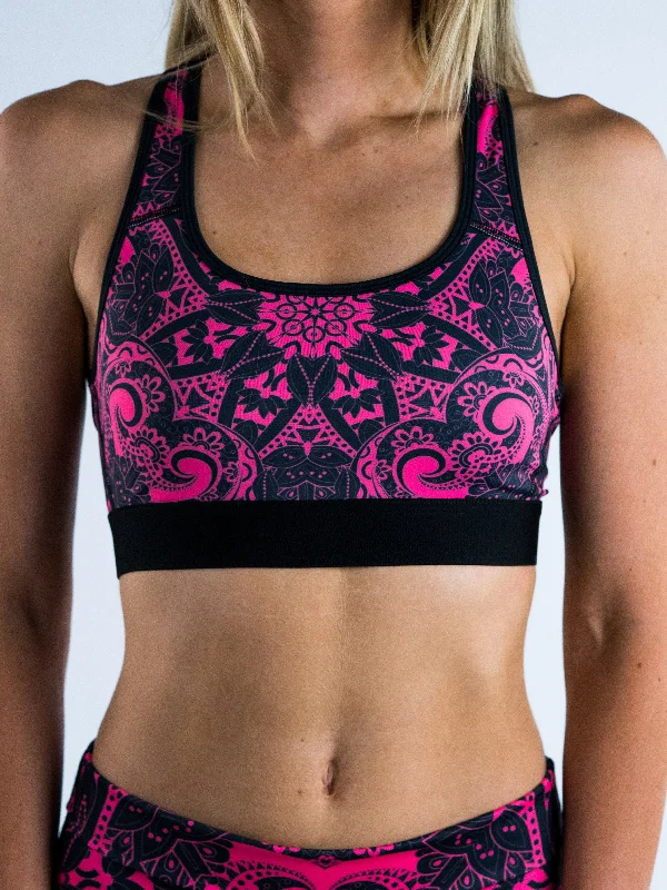 Electro Pink Mandala Sports Bra