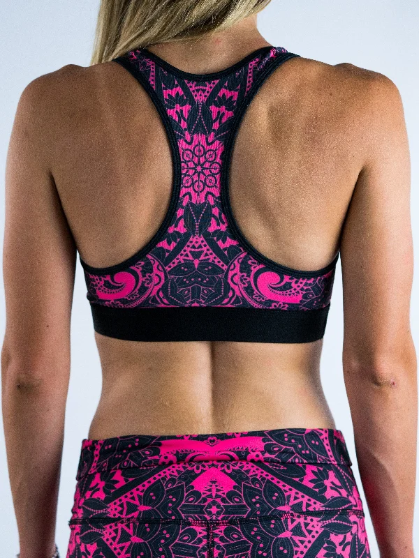 Electro Pink Mandala Sports Bra