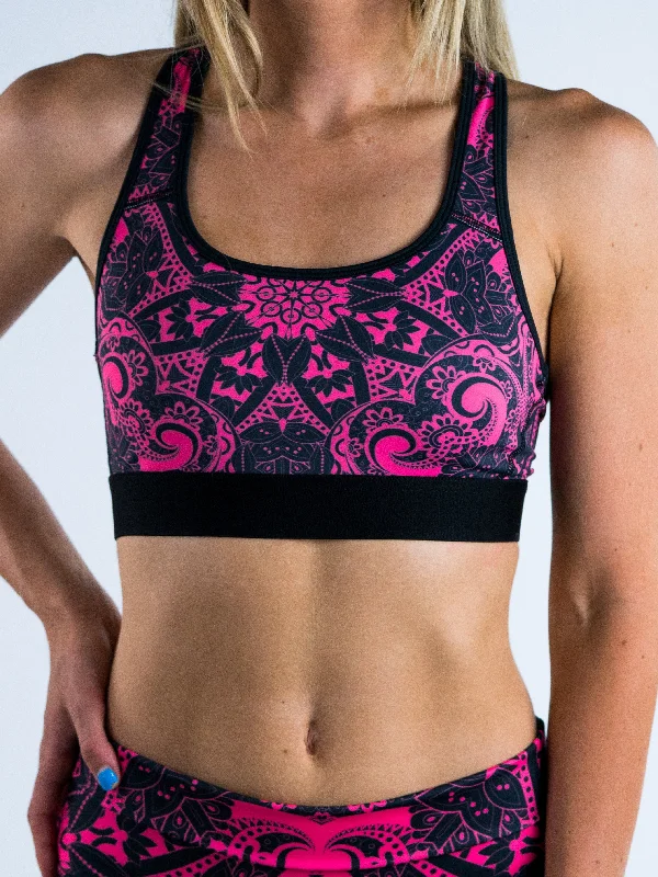 Electro Pink Mandala Sports Bra