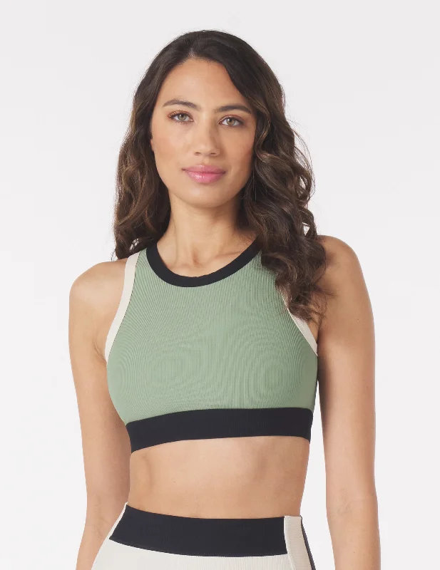 Socialite Bra: Sage Black/Oatmilk Trim